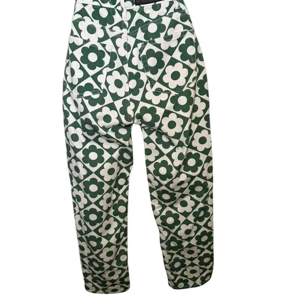 PacSun Green White Daisy High Rise Straight Leg Jeans Size 23
